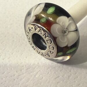 Authentic Pandora Red Magnolia Retired Murano Glass Charm